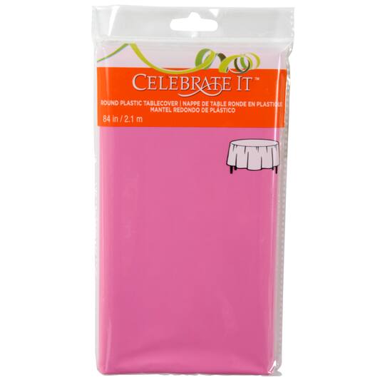 84" Round Pink Plastic Table Cover by Celebrate It™